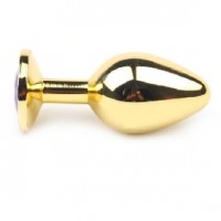 Anal Plug Golden Metallic with Purple Jewel Medium